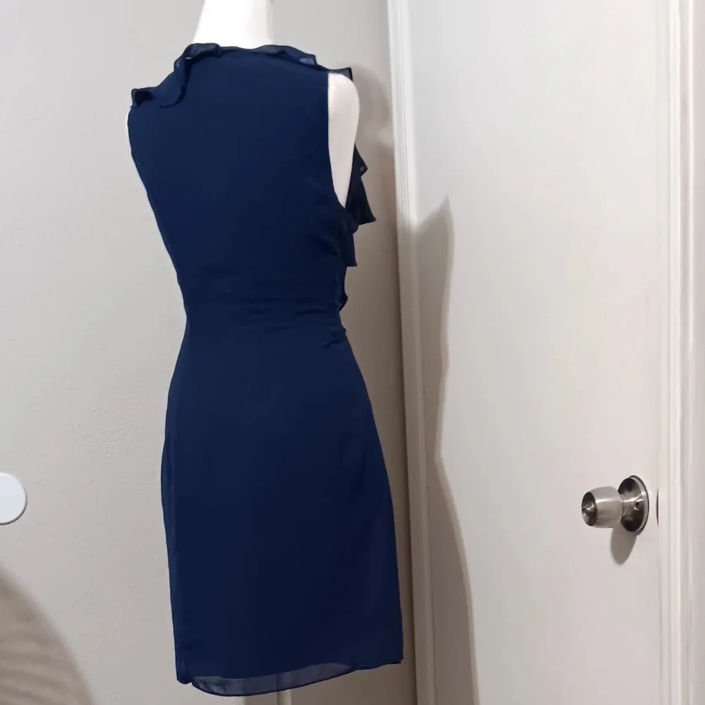 Adrianna Papell Women Ruffle Sleeveless Dress‎ Navy Blue Sz10